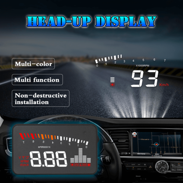 X5 OBD2 HUD Head Up Display Windscreen Projector Speed Warning System Alarm 3 inch
