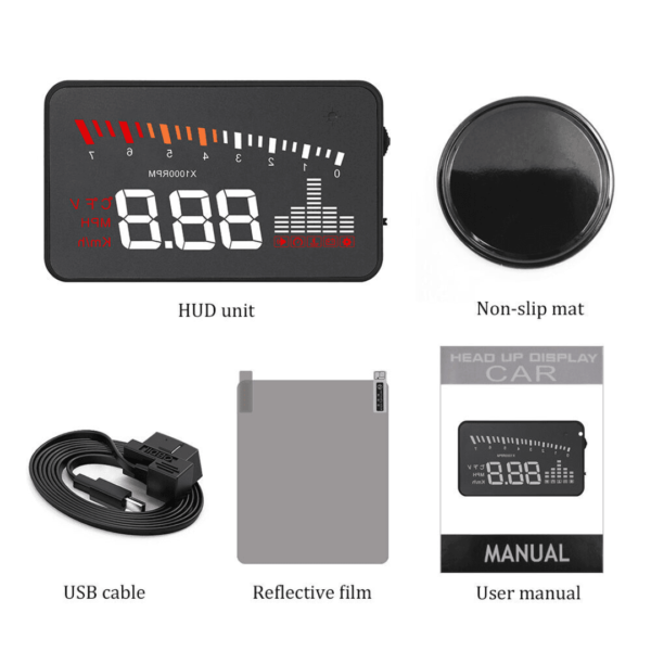 X5 OBD2 HUD Head Up Display Windscreen Projector Speed Warning System Alarm 3 inch - Image 2