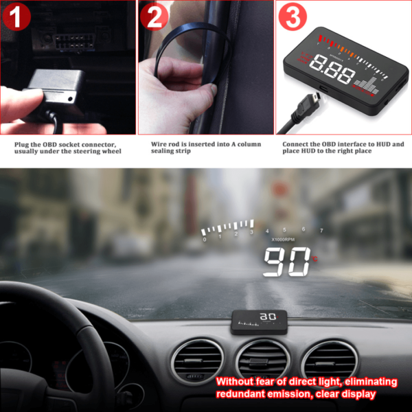 X5 OBD2 HUD Head Up Display Windscreen Projector Speed Warning System Alarm 3 inch - Image 3