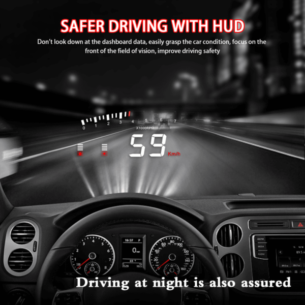 X5 OBD2 HUD Head Up Display Windscreen Projector Speed Warning System Alarm 3 inch - Image 4