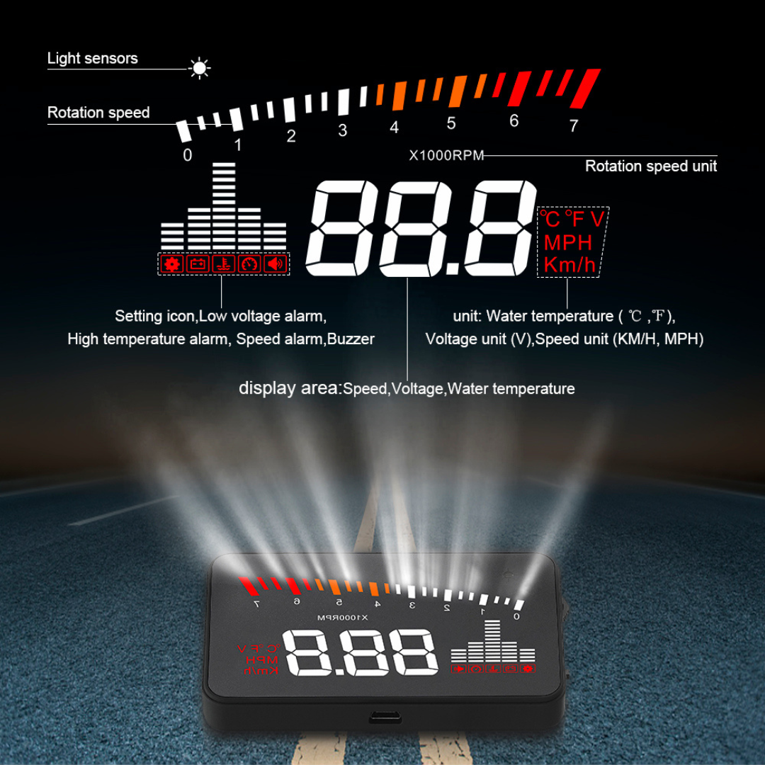Description X5 OBD2 HUD Head Up Display Windscreen Projector Speed Warning System Alarm 3 inch